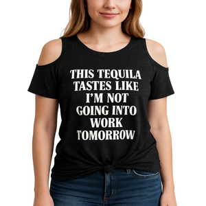 Alga Cold Shoulder Tequila Crop Summer Shirt Black Graphic Tee Size Medium